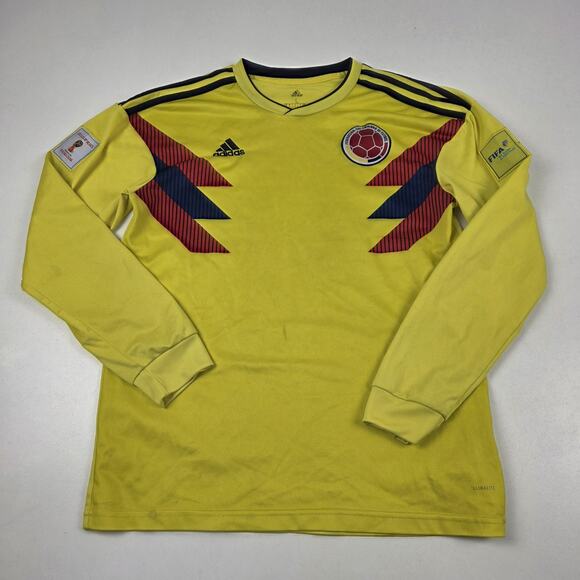 Colombia Soccer Jersey Mens Large Yellow FIFA World Cup Qualifiers 2018 Adidas - Picture 1 of 14